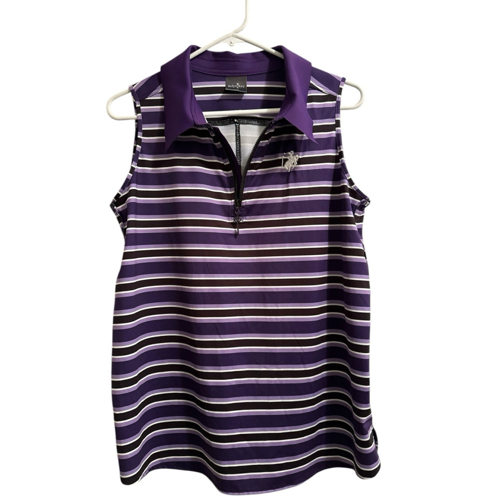 Belyn Key Shirt Womens L Purple Sleeveless Golf Tennis Pickleball Zip Pullover
